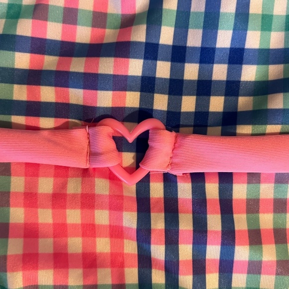 Pink Platinum One Piece Pink and Blue Gingham Swimsuit with Heart Detail ::NWT:: - Picture 3 of 7